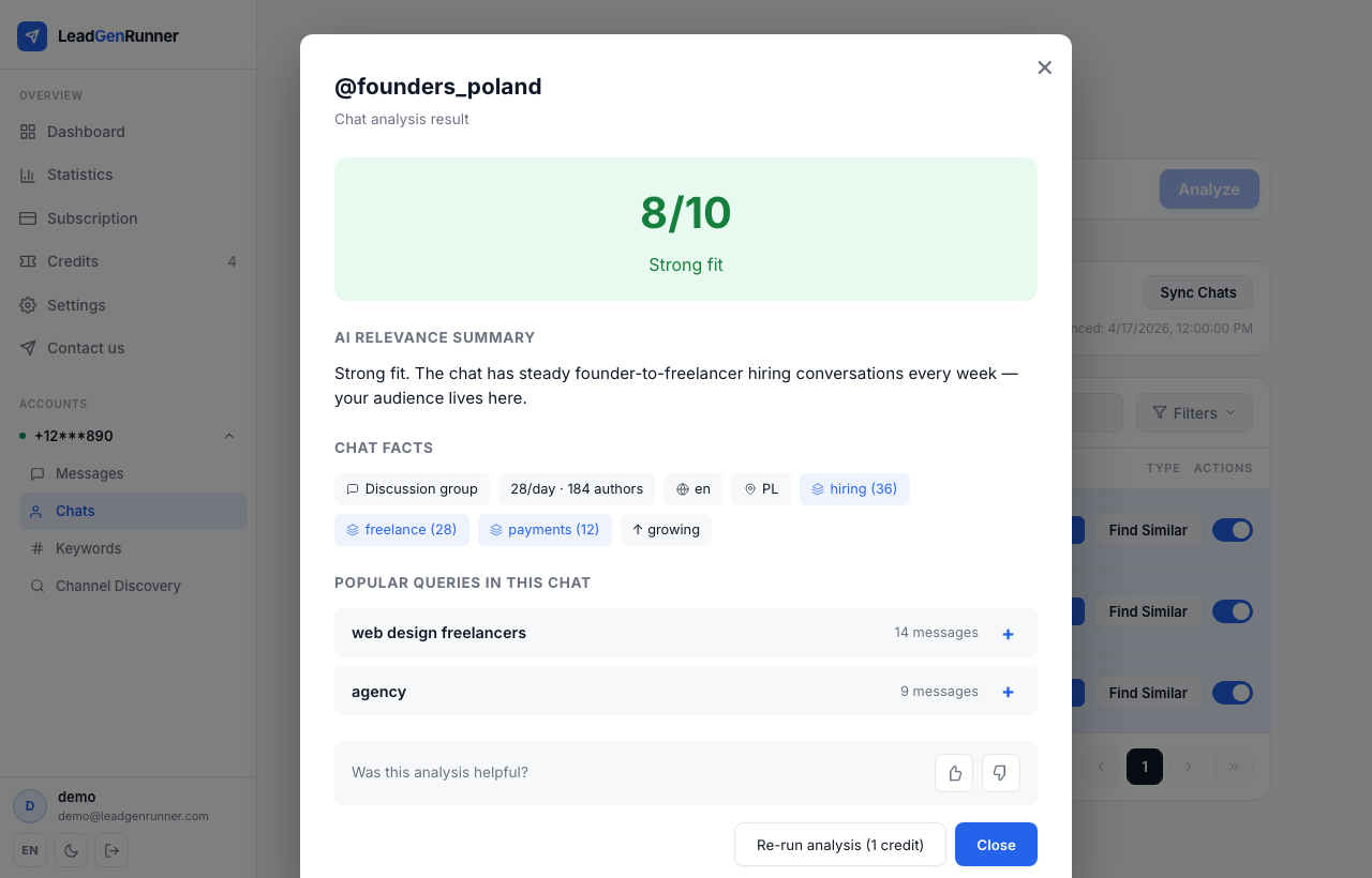 Chat analysis result modal