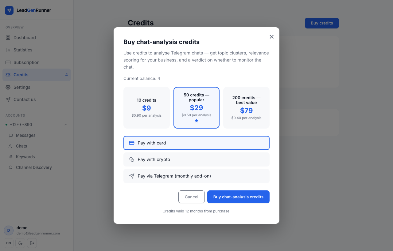 Credit purchase modal