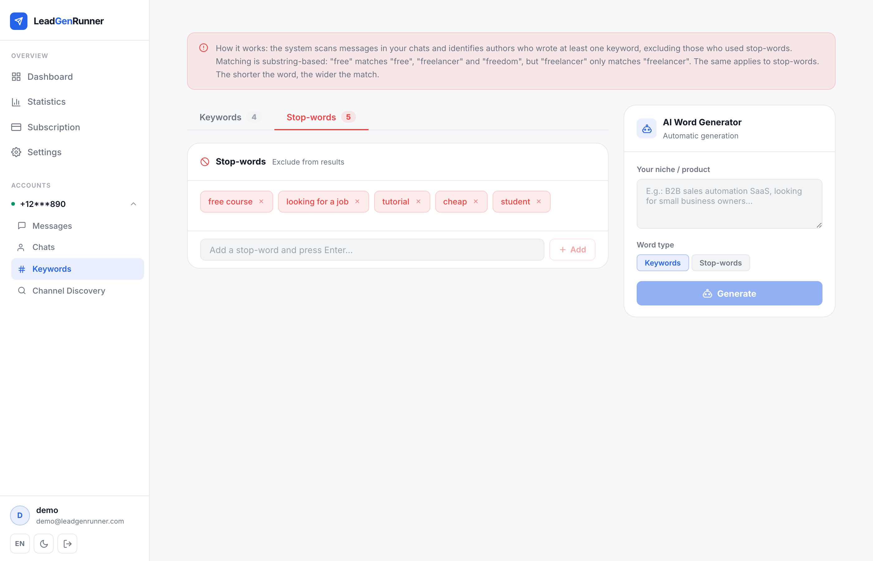 Keywords step 2