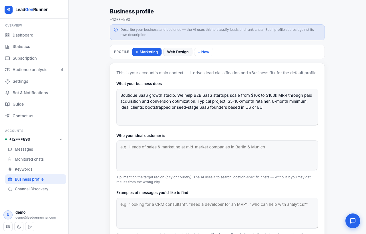 Multiple business profiles step 1