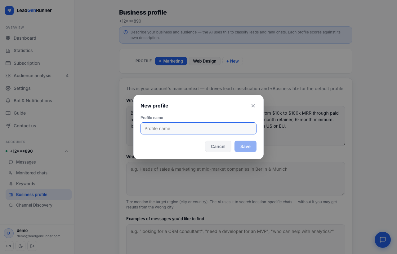 Multiple business profiles step 3
